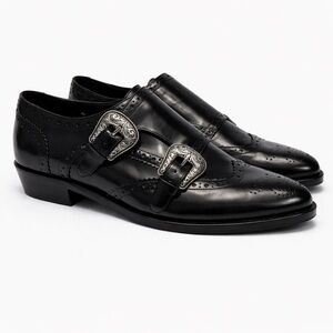 The Kooples Black Leather Double Buckle Monk Strap Loafers EU 39 (US 8) NIB